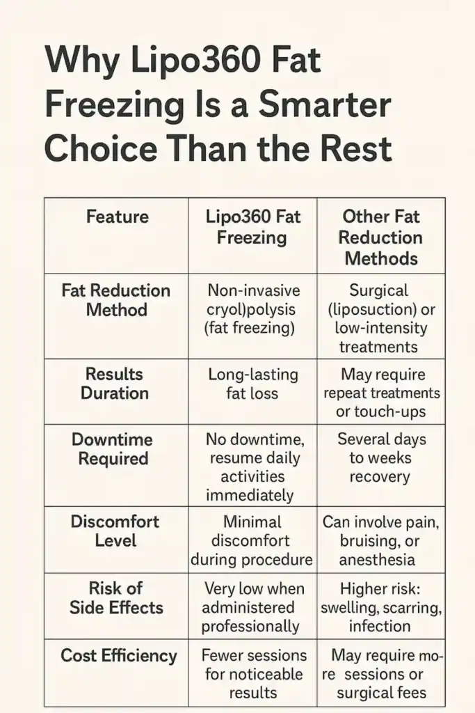 Is it possible to permanently freeze fat cells? 2 Table showing benefits of fat freezing to remove fat cells Edgware from Lipo 360
