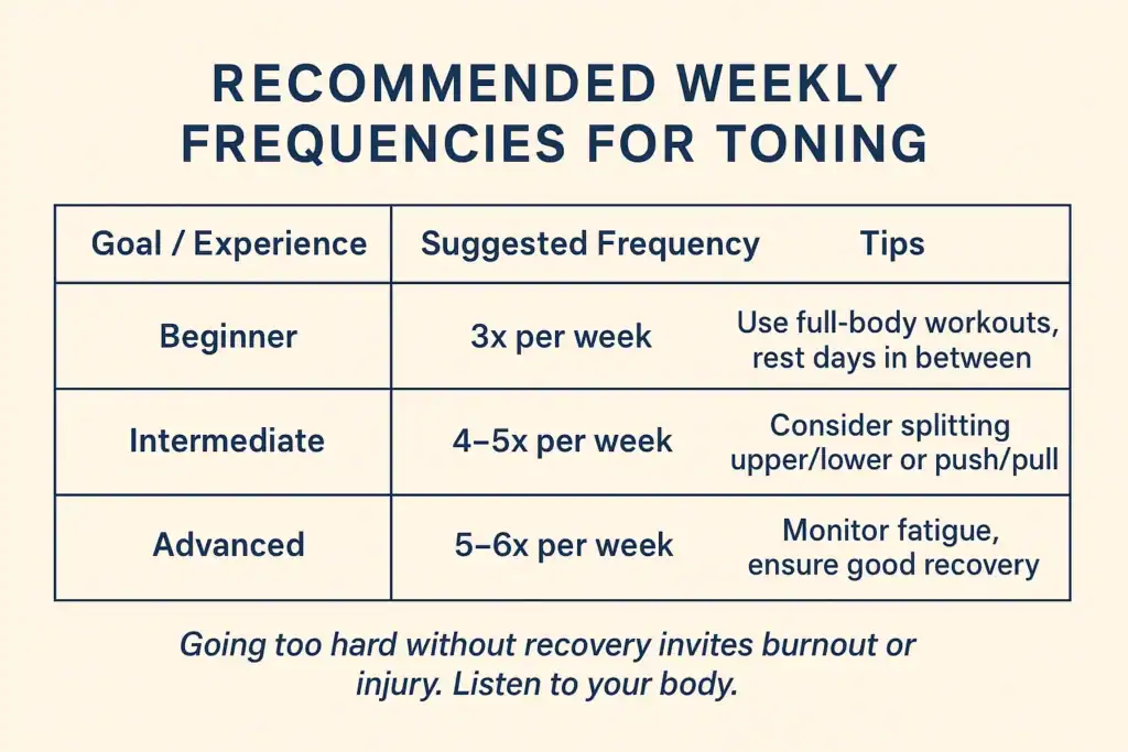 Achieving the Perfect Tone: How Often Should You Exercise for Results? 2 Graphic to show how often you should do exercise to help with toning Edgware